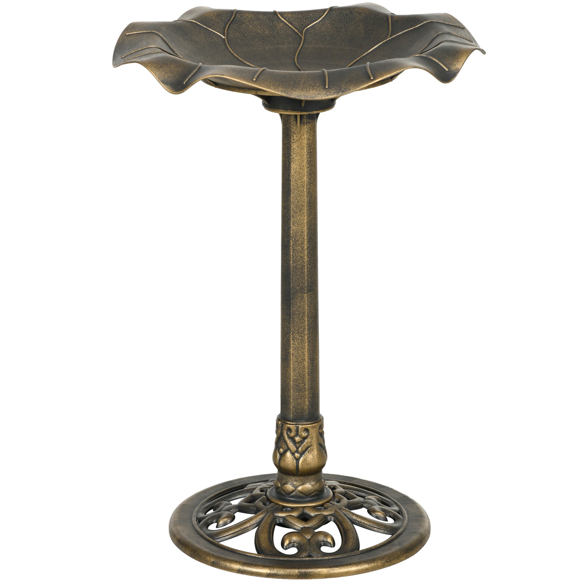 71cm Standing Pedestal Bird Bath with Lotus Leaf Basin for Garden - Bronze Tone