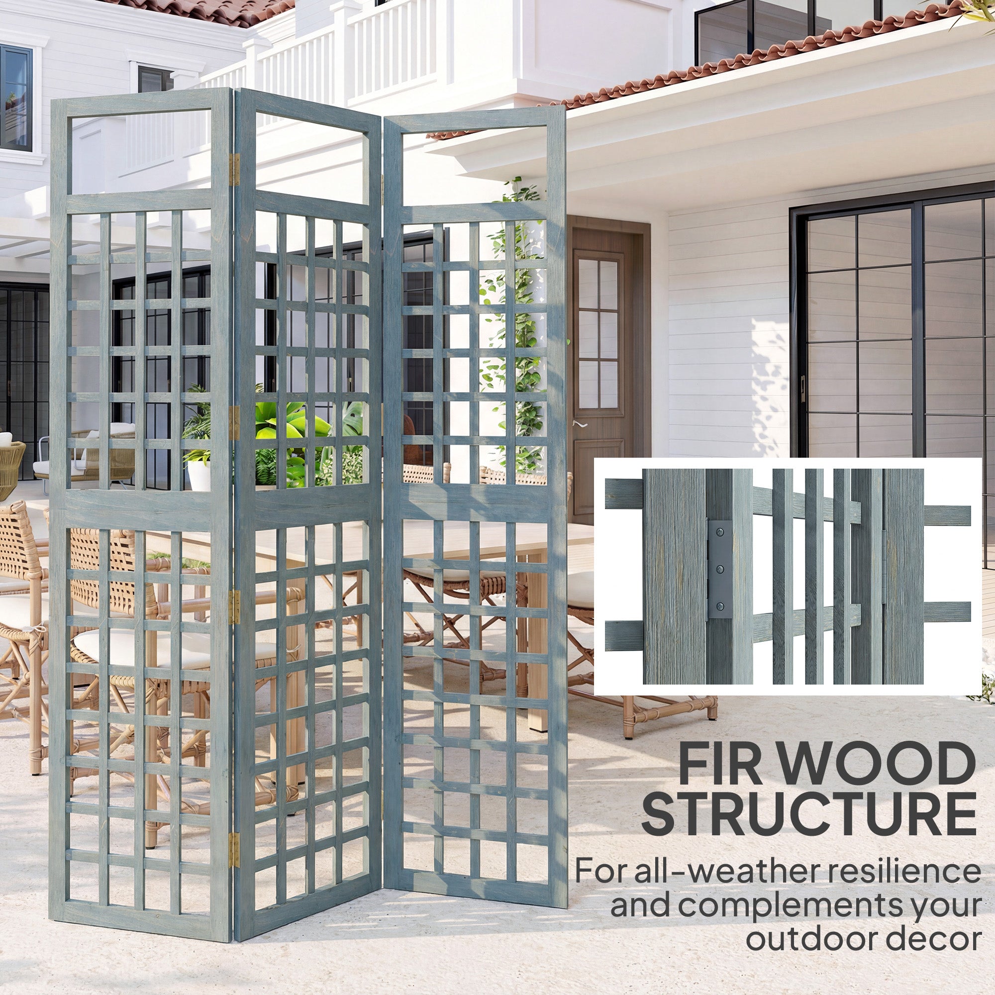 3-Panel Garden Privacy Screen, Freestanding Foldable Wooden Outdoor Divider/Trellis, Decorative Privacy Screen, Grey