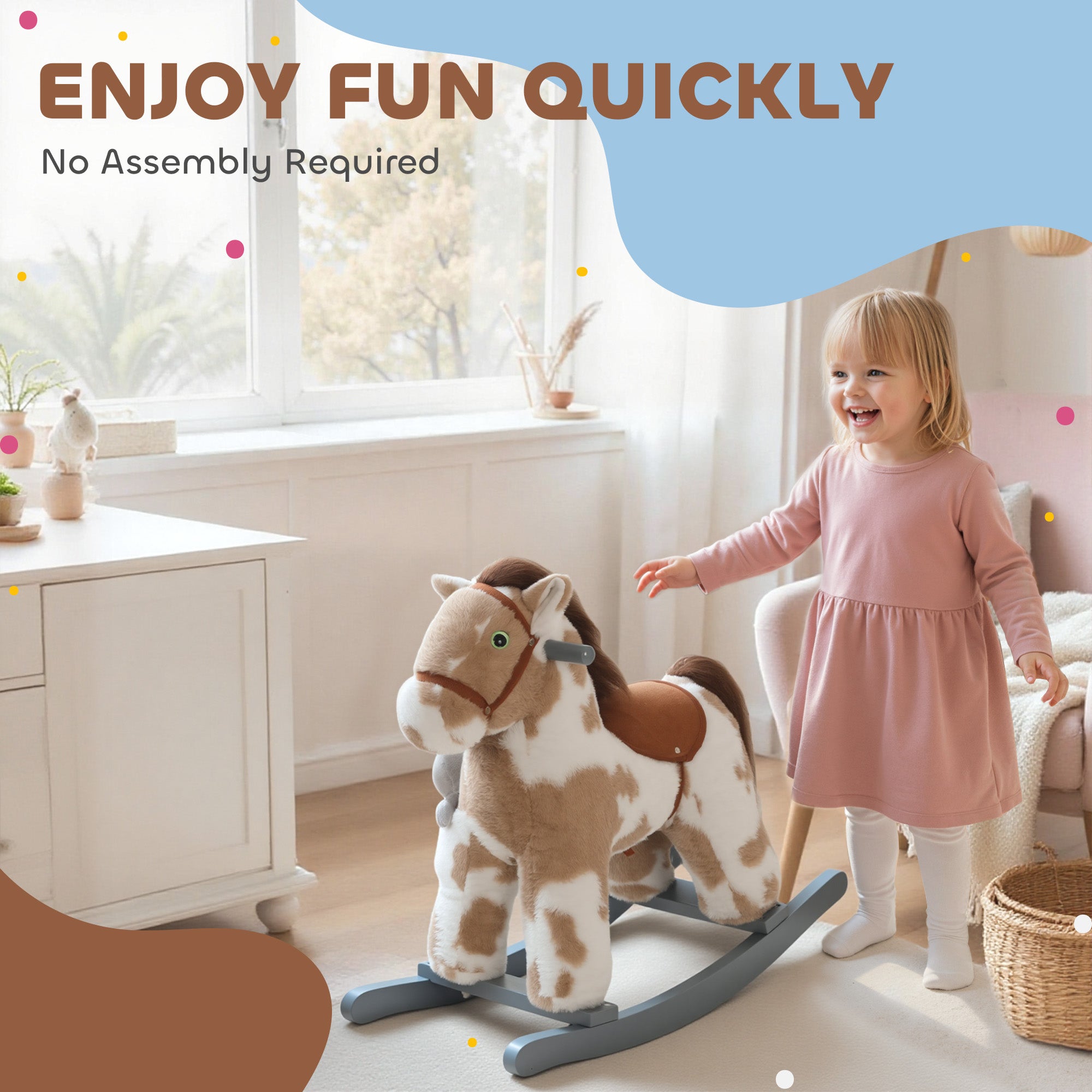 Baby Rocking Horse, Plush Animal Rocker with Realistic Sound and Toy, Rocking Toy Chair for Kids Aged 2-5, Brown