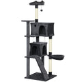 180cm Large Cat Tree Tower with Sisal Scratching Posts, Condos, Plush Perches, Hammock, Ladder, Dark Grey