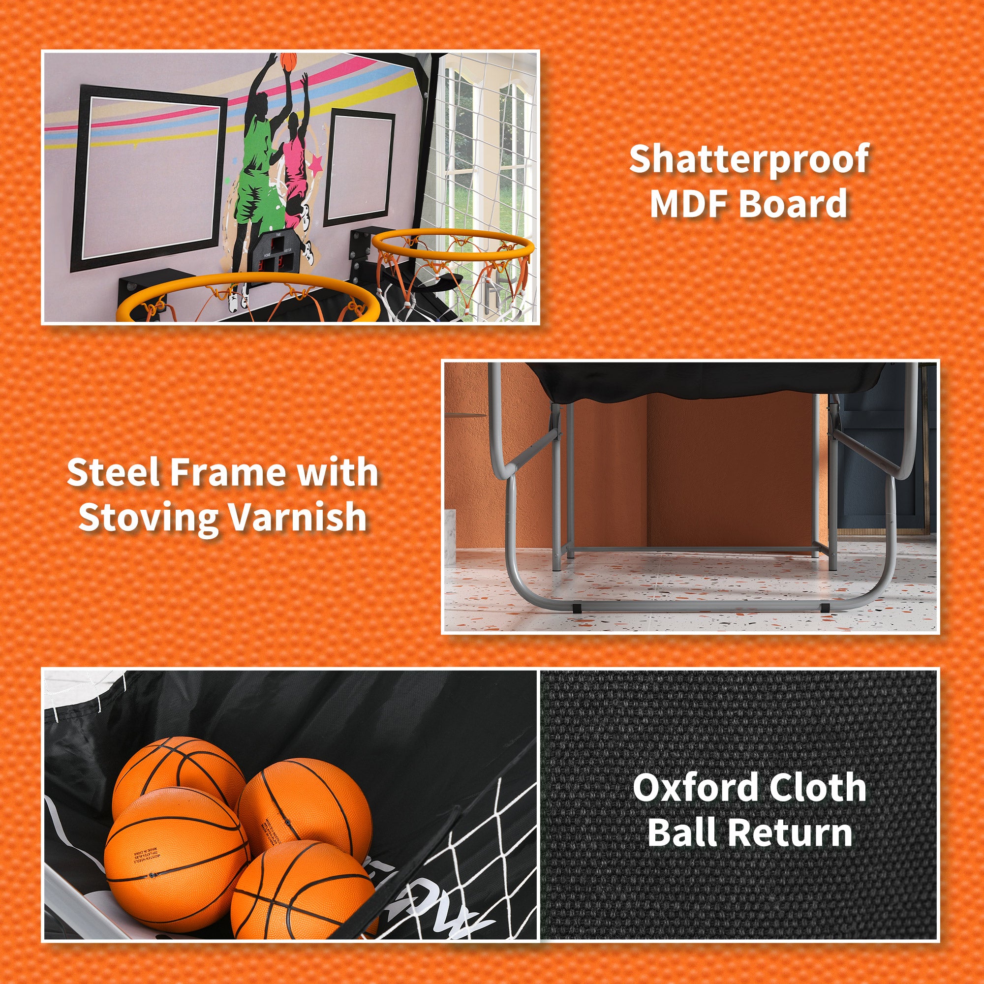 Foldable Double-Hoop Basketball Arcade Game, with Eight Modes, Four Basketballs, Electronic Scoreboard, Sound Effects