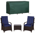 3-Piece Rattan Bistro Set with Glass Top Table, Cushions & Cover for Outdoor Patio Balcony - Dark Blue