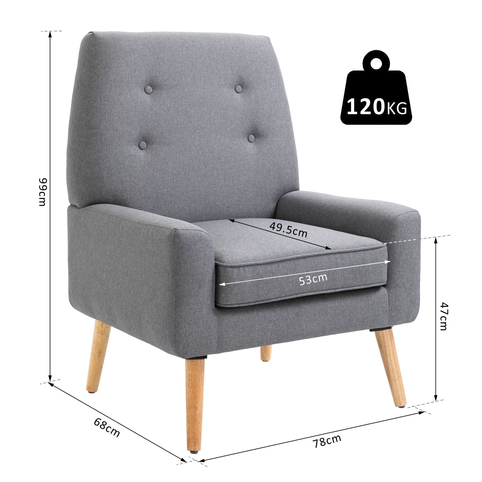 Scandinavian-Style Single Armchair - Grey