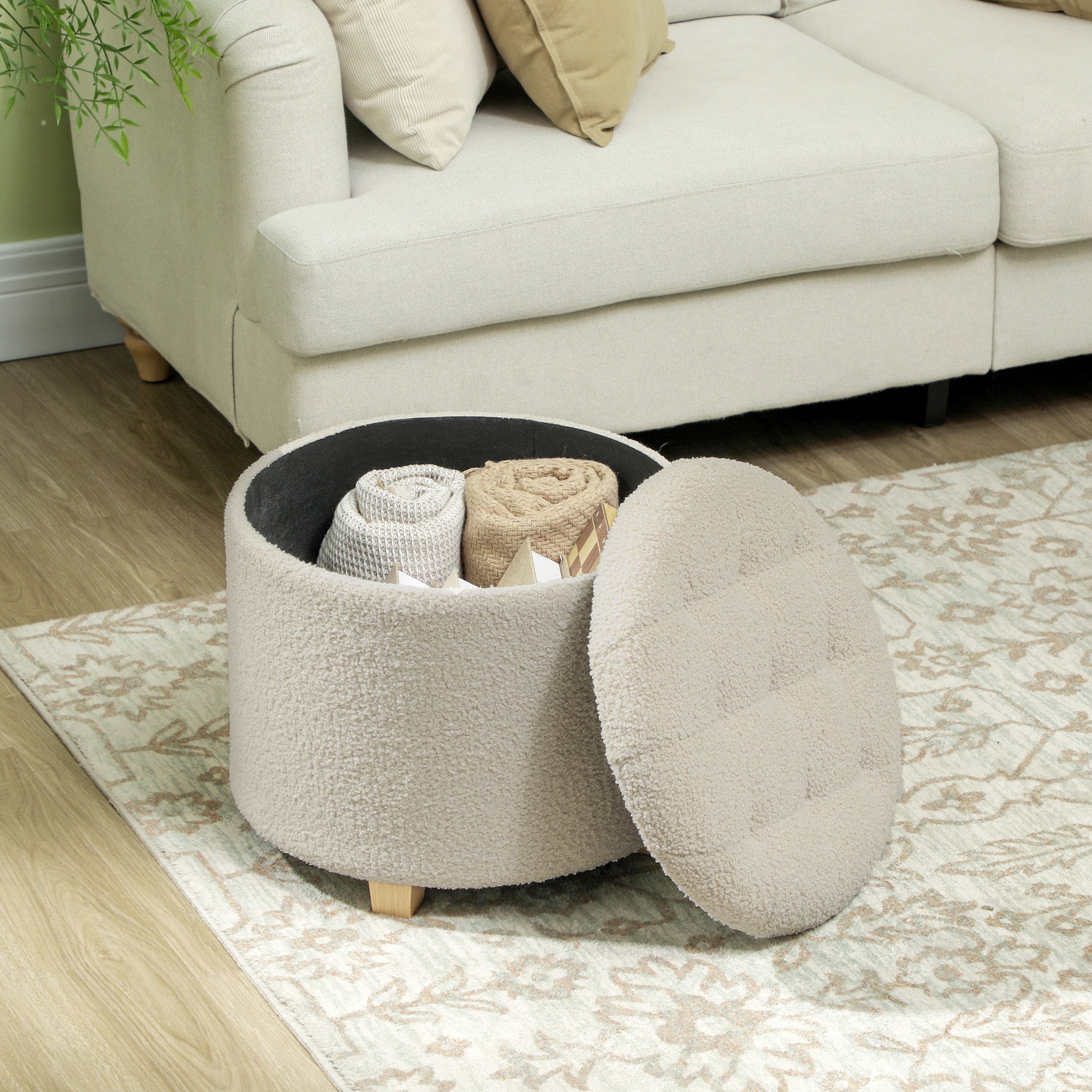 31.8L Teddy Fleece Storage Ottoman - Cream White