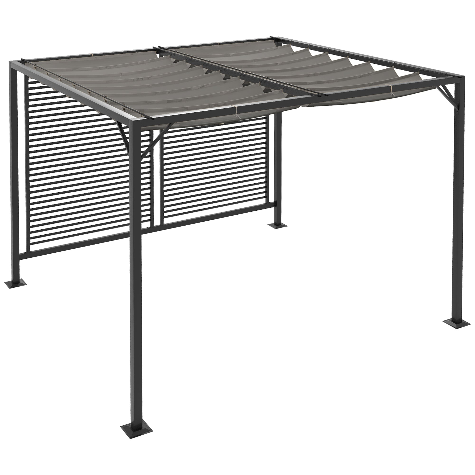 3 x 2.8m Metal Pergola, with Retractable Fabric Roof - Grey