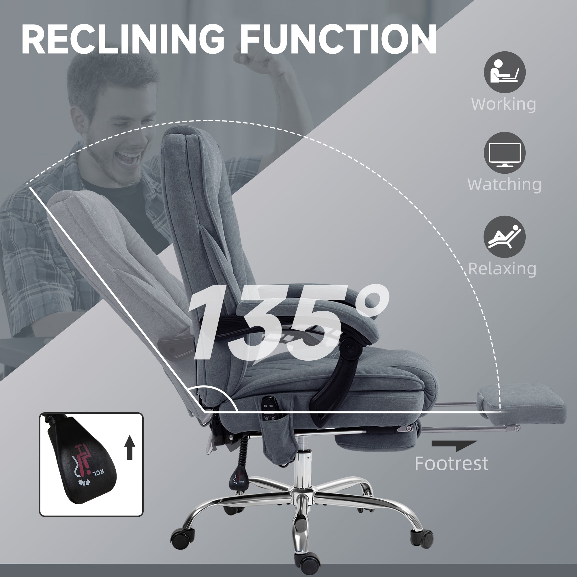Massage Office Chair, Heated Reclining Computer Chair with Adjustable Height and Footrest, Dark Grey