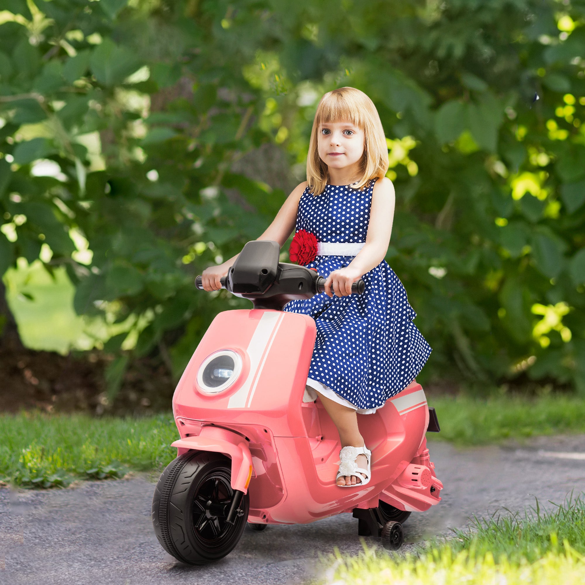 6V Ride on Motorbike, Kids Electric Motorbike w/ Headlights, Music, Training Wheels, for Ages 18-36 Months, Pink