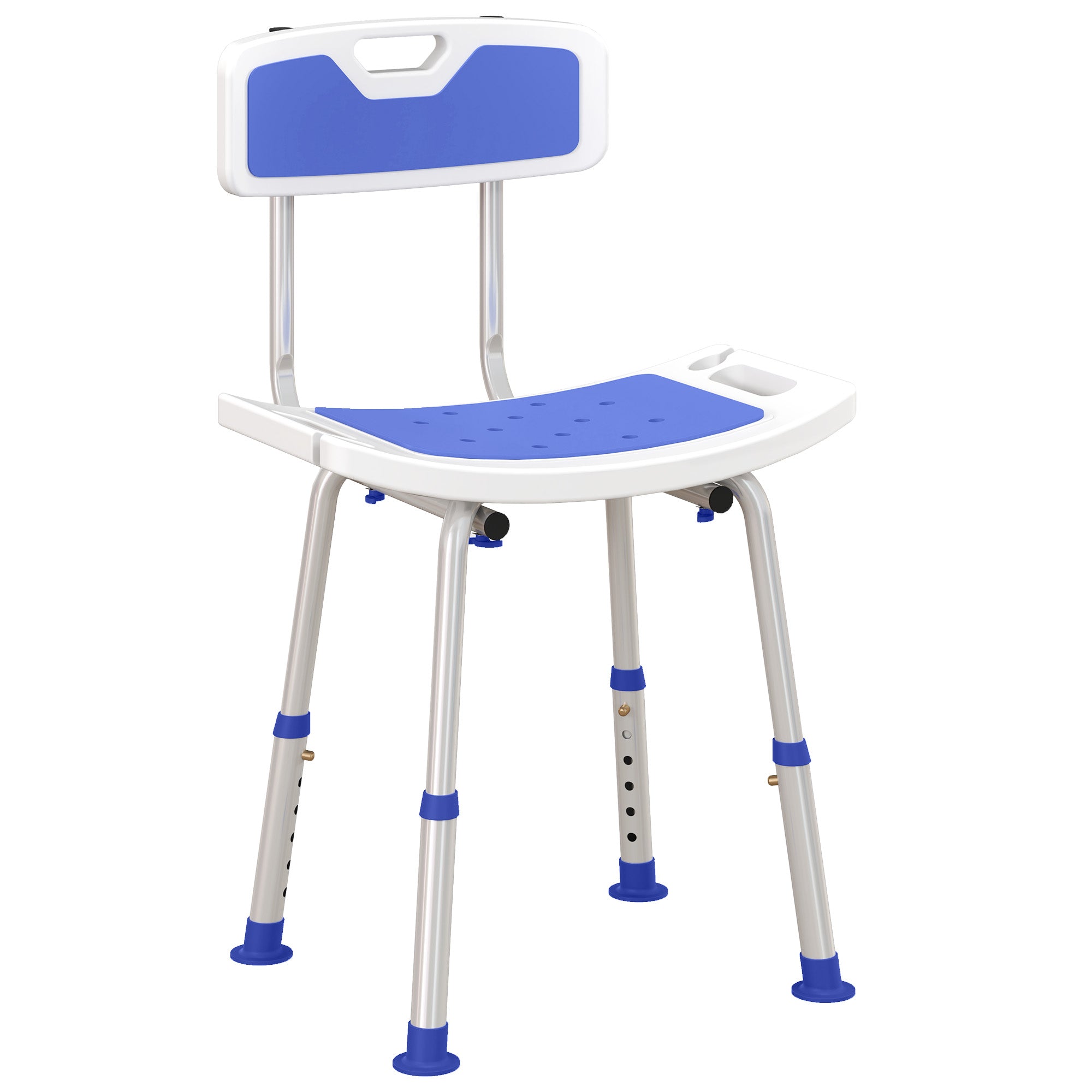 Shower Stool with Backrest, Height Adjustable Shower Chair with Anti-slip Foot Pads, Shower Head Holder, Blue