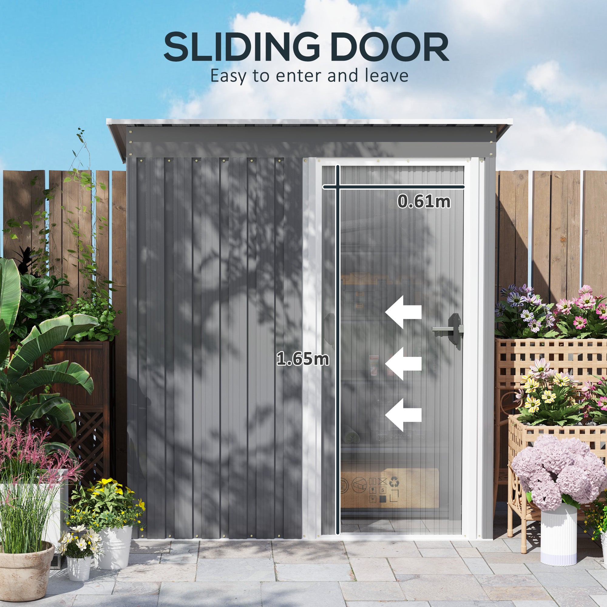 5 x 3ft Garden Storage Shed with Sliding Door and Sloped Roof Outdoor Equipment Tool, Light Grey