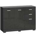 Sideboard, Modern Storage Cabinet with 2 Drawers, 3 Doors and Adjustable Shelves, High Gloss Black
