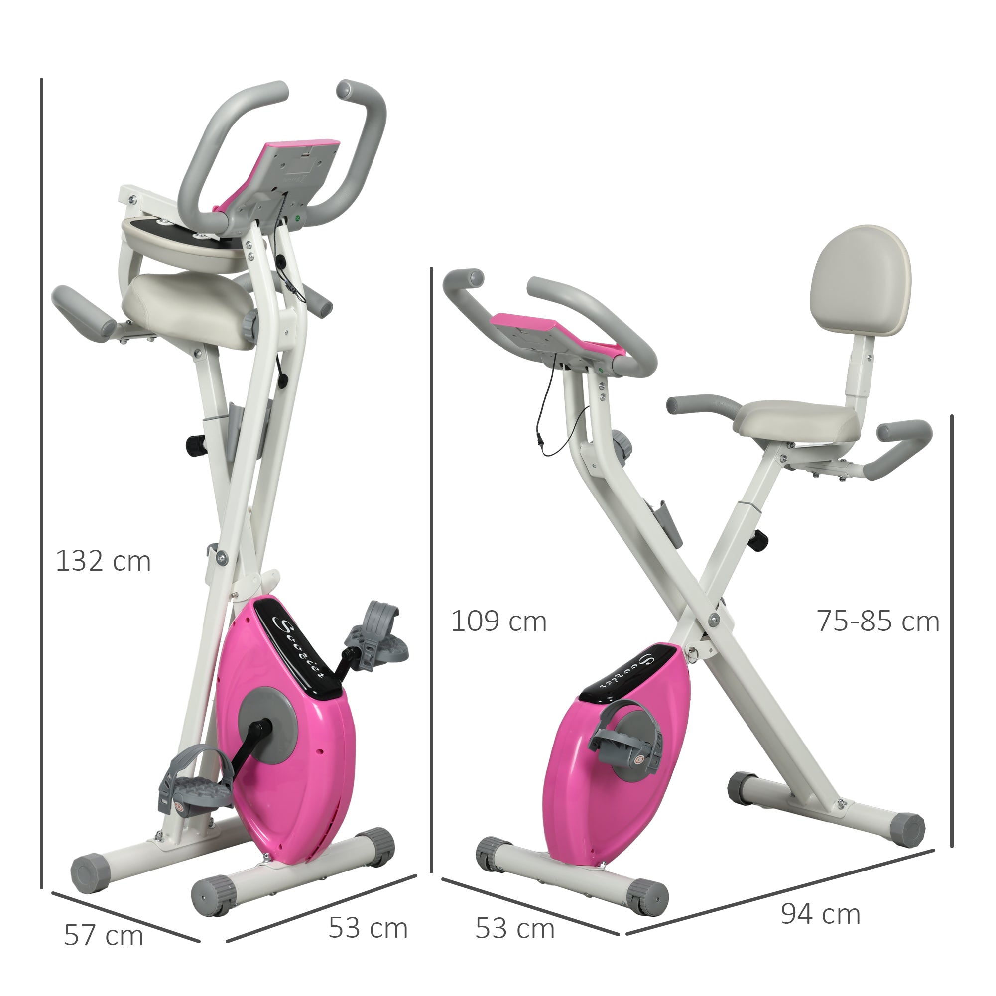 Folding Exercise Bike, with Adjustable Magnetic Resistance, Seat Height - White and Pink