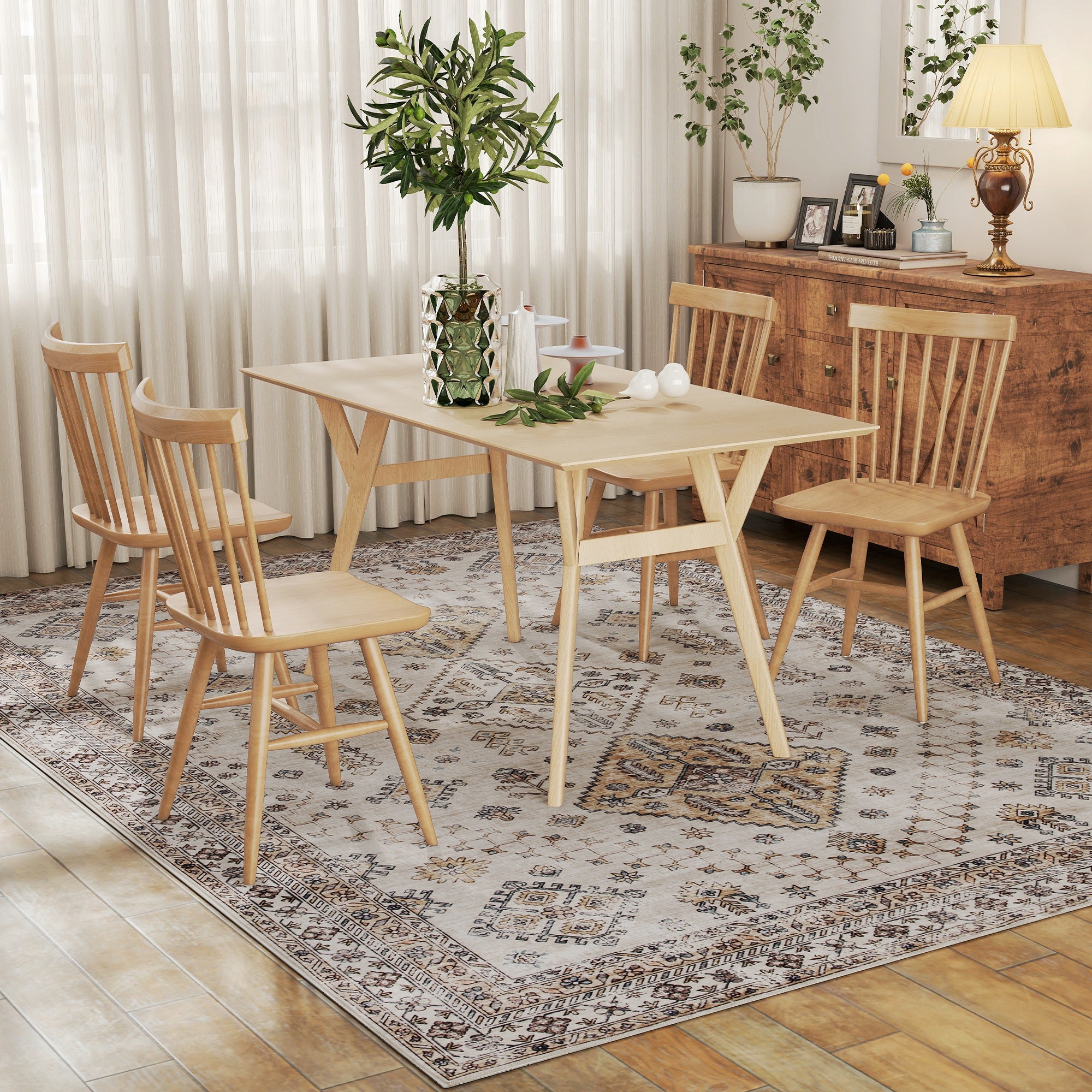 Vintage Area Rug, Non-Slip Washable Rug, Flannel Floor Carpet for Living Room, Bedroom, Dining Room, Home Office, 290 x 200 cm, Beige
