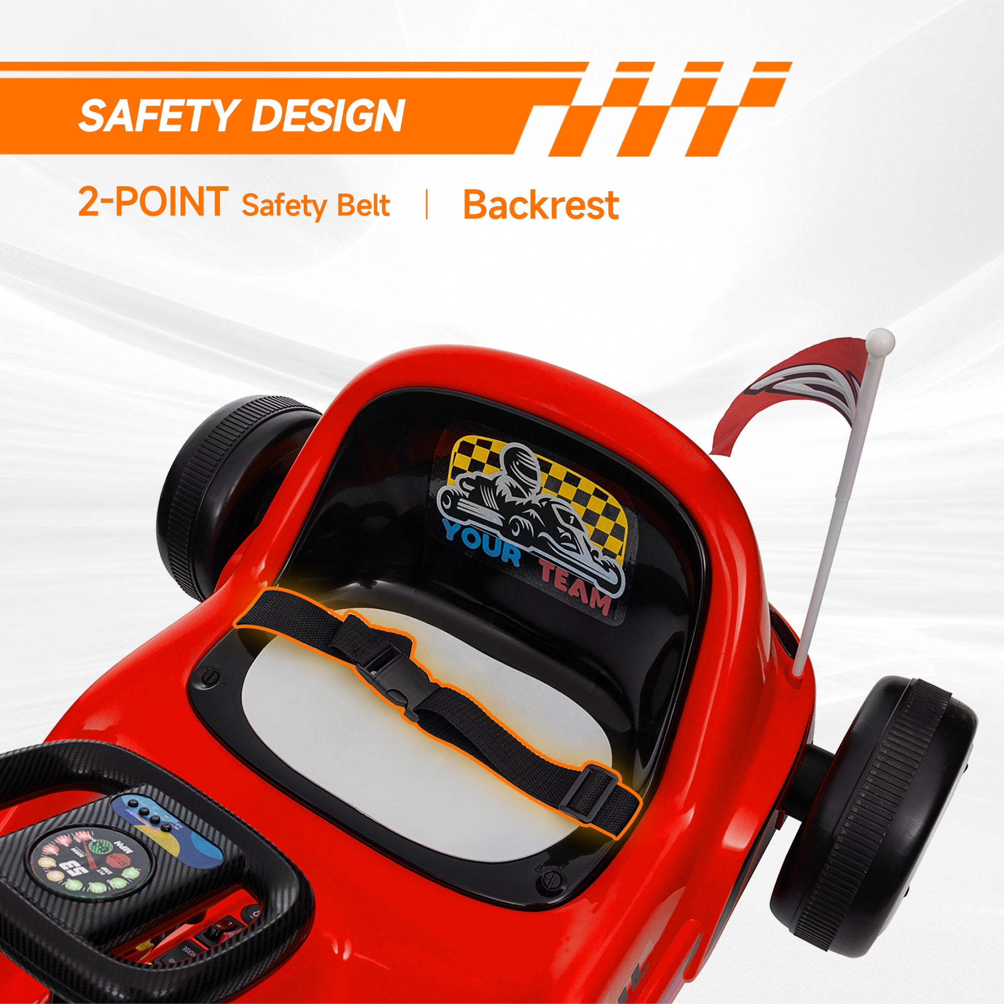 6V Electric Go Kart for Kids with Music, Light, Horn, for 3-5 Years, Red