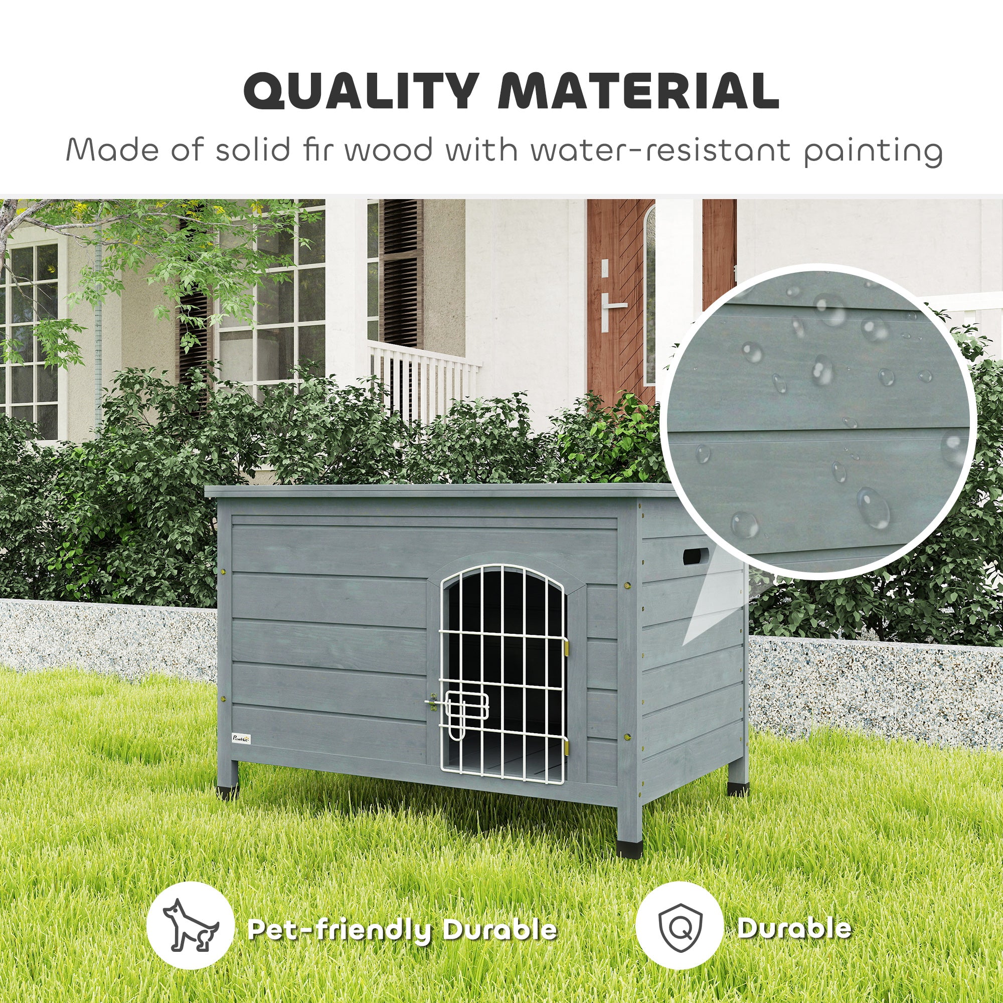 Wooden Dog House with Removable Bottom, Wire Door, Openable Top, Pet Shelter for Small Dog, 80 x 55 x 53.5cm, Dark Grey