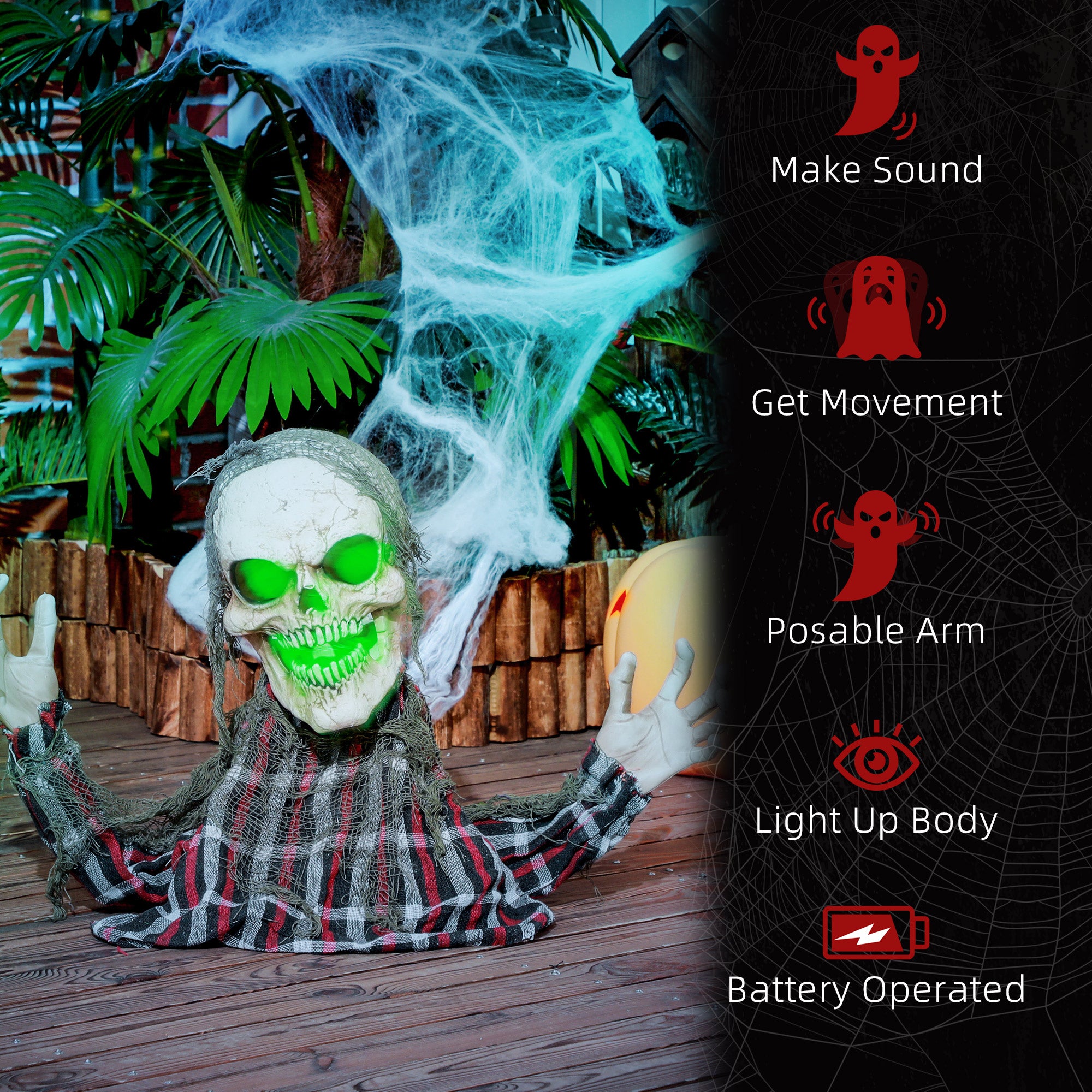 70cm Groundbreaker Skeleton Halloween Animatronic, with Glowing Eyes