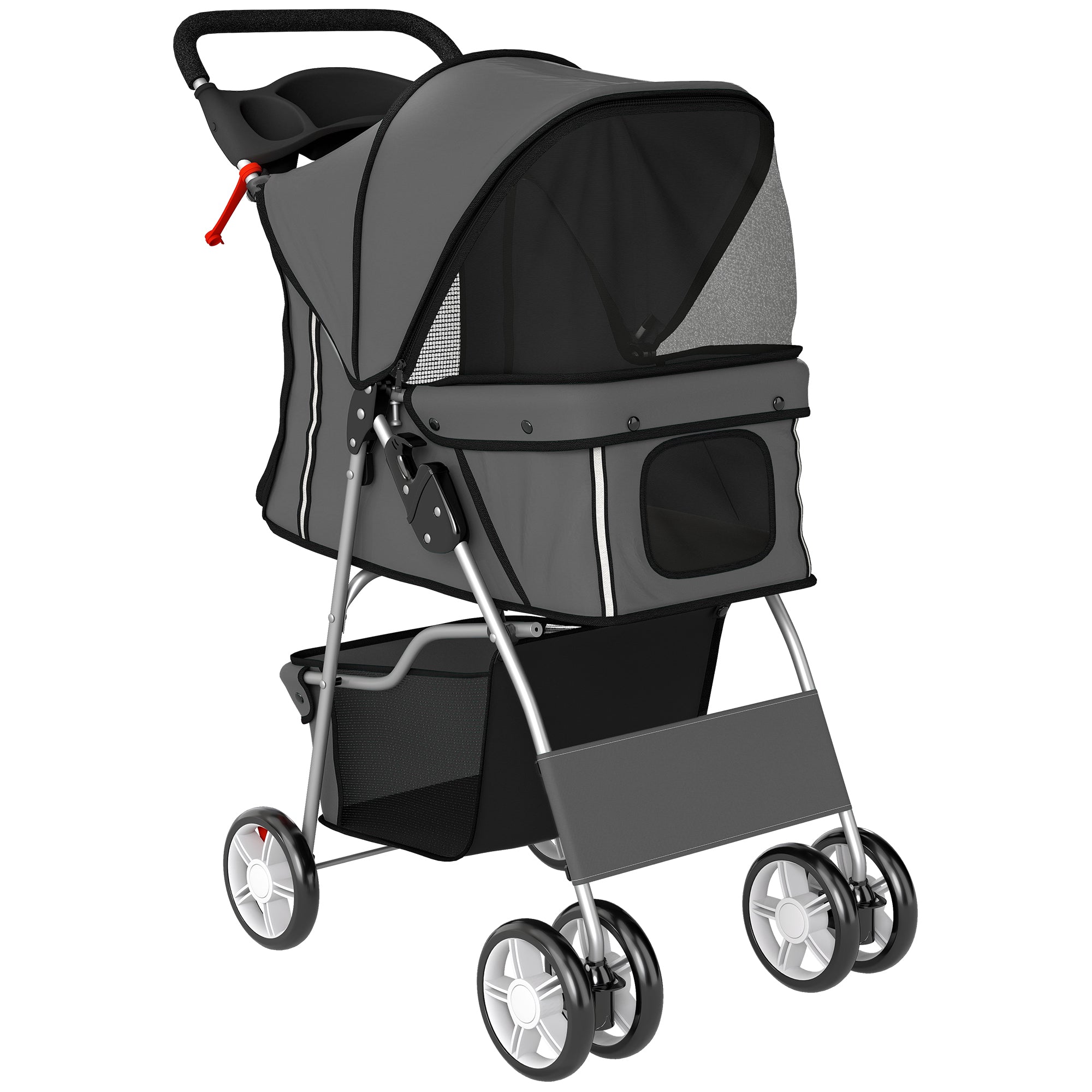 Dog Pram, Pet Stroller with Reflective Strips, Foldable Cat Stroller with 360° Swivel Wheels, Dark Grey