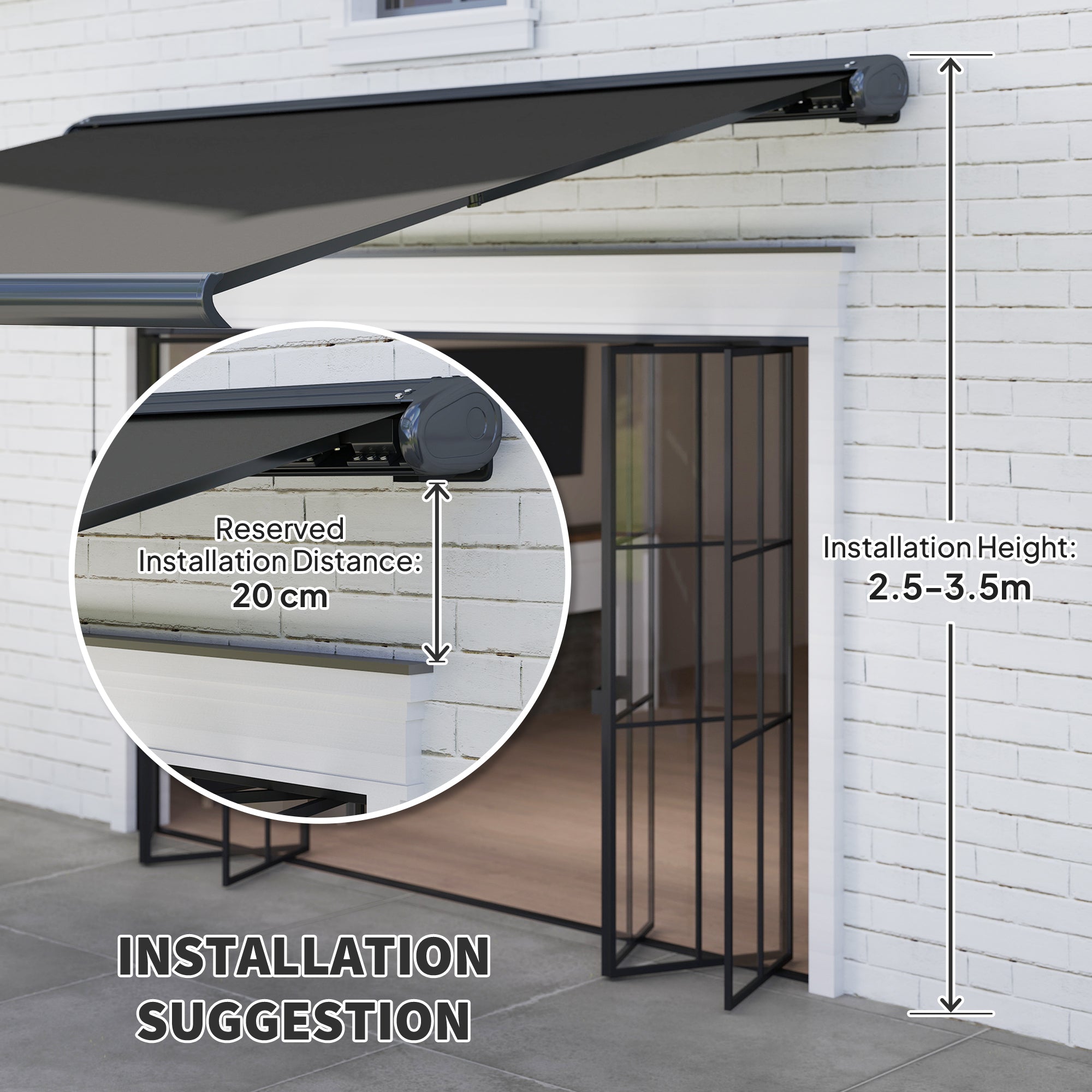 4 Metre Full Cassette Electric Retractable Awning Set - Dark Grey