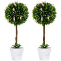 Set of 2 Decorative Artificial Ball Trees with Pink Flowers 60cm - Pink