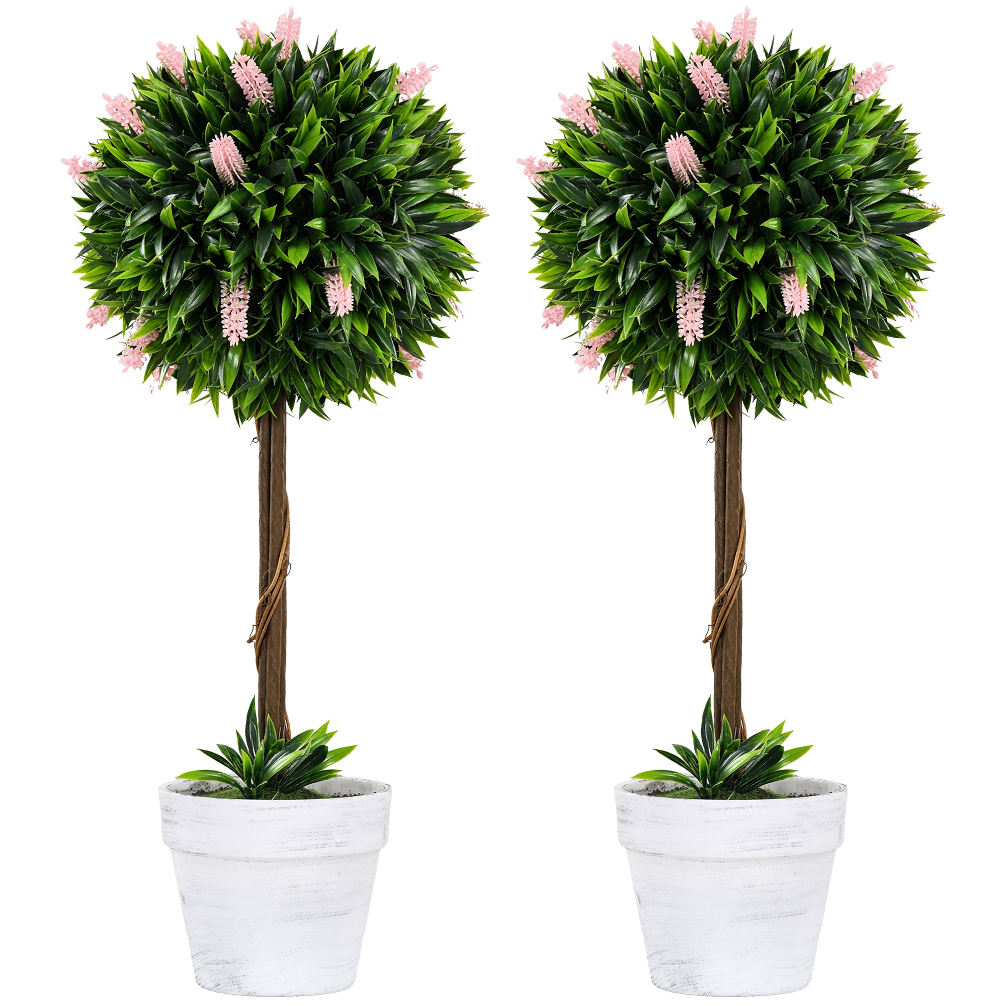 Set of 2 Decorative Artificial Plants Ball Trees with Flower for Home Indoor Outdoor Decor, 60cm ,Pink