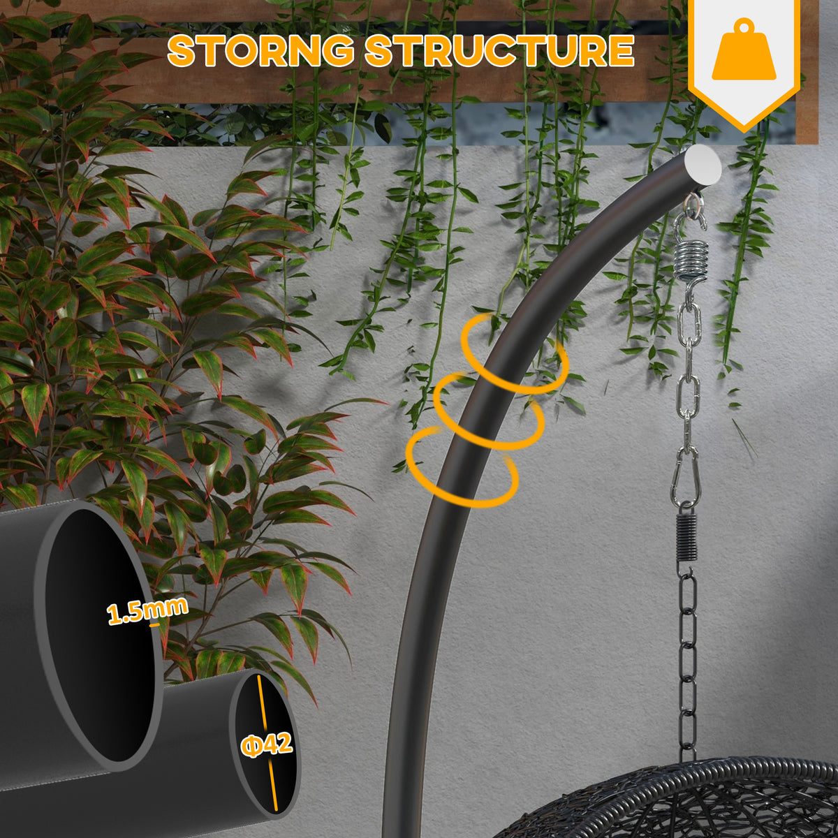 Hanging Hammock Chair Stand with Round Base, C Hanging Swing Stand Frame for Swing/Egg/Hammock Chair, Indoor & Outdoor, Heavy Duty 330 lbs, Black