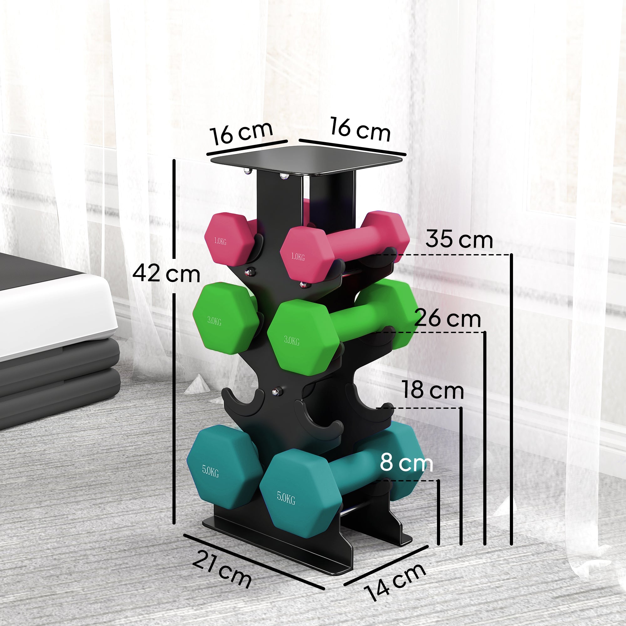 Hex Dumbbells Set with Dumbbell Rack, Non Slip Hand Weights for Home Gym Strength Training, 2 x 1kg, 2 x 3kg, 2 x 5kg