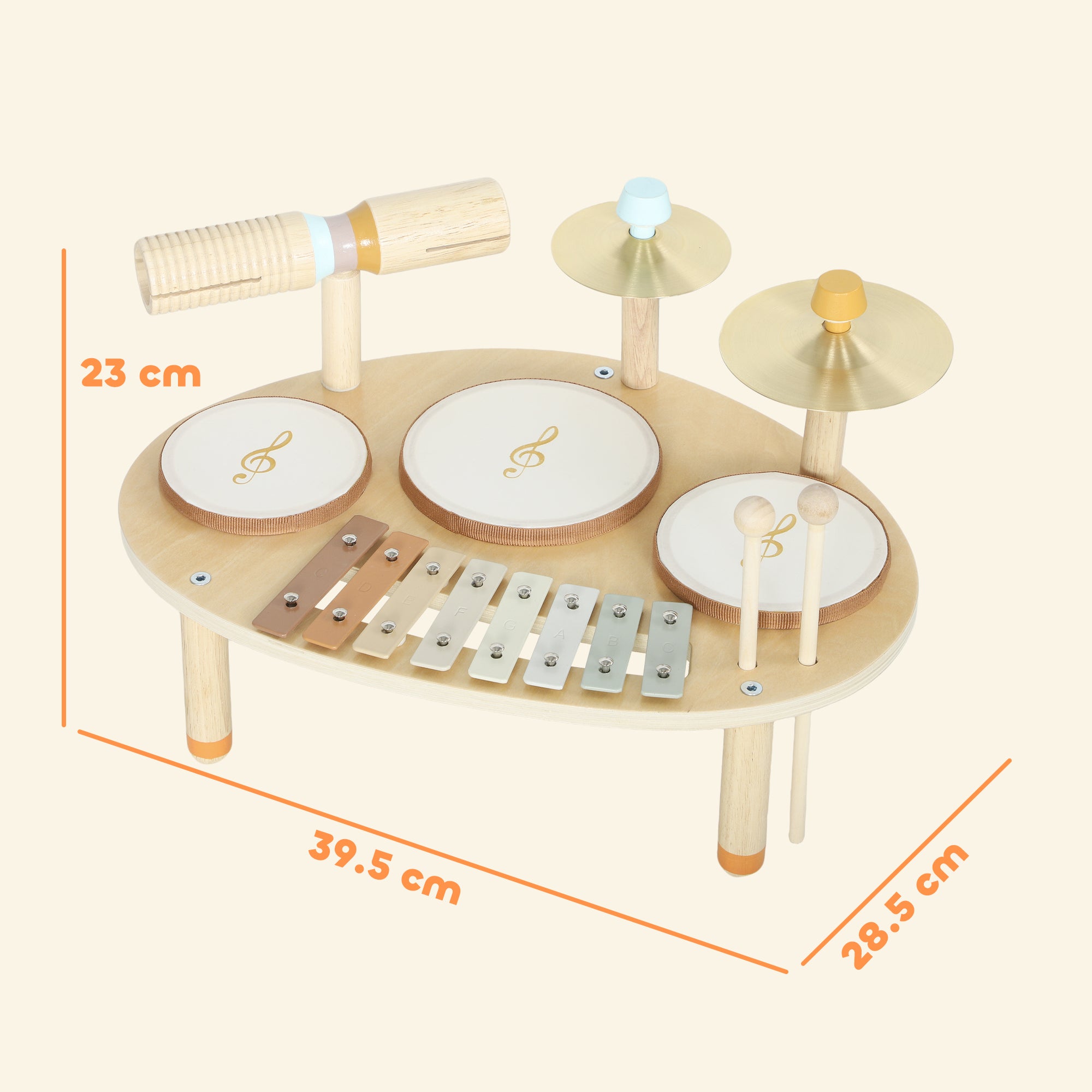 Baby Drum Kit, Wooden Kids Musical Instruments with Drums and Xylophone, Gifts for Girls Boys Birthday, Natural
