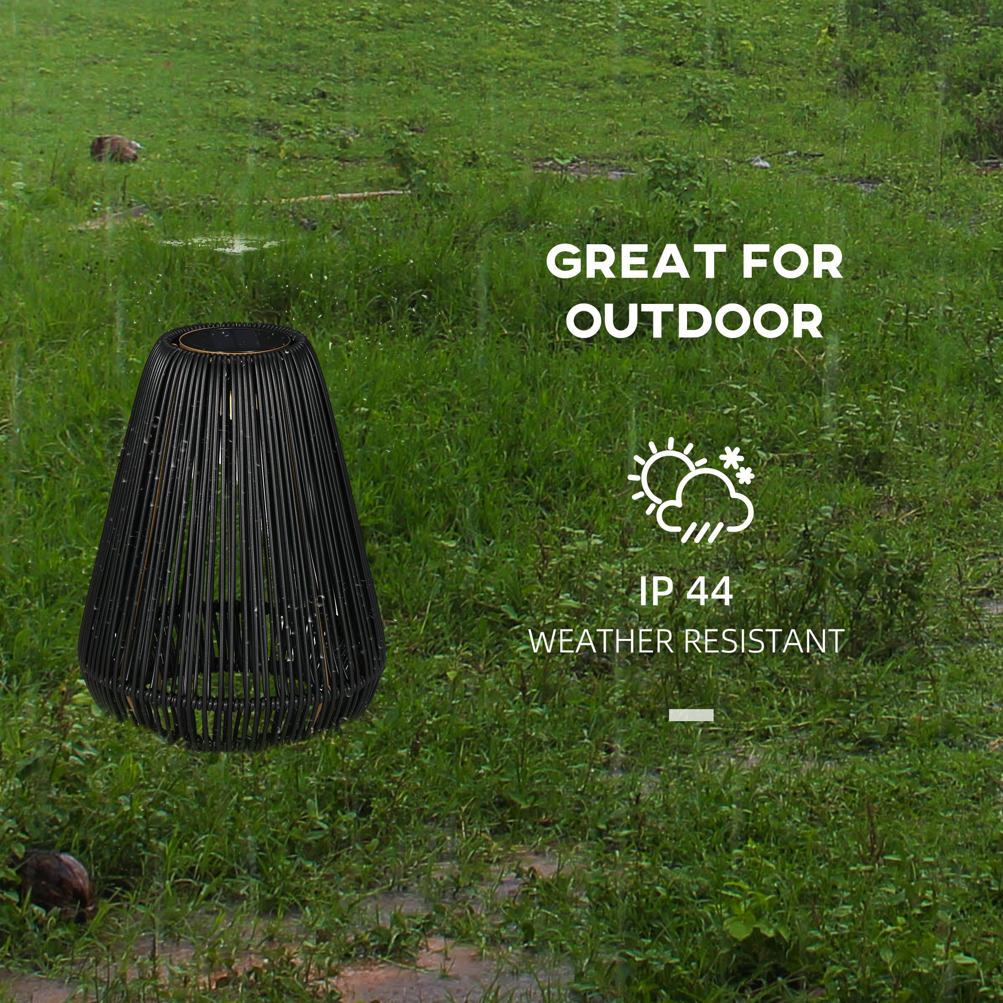 Three-Level Solar Powered Rattan Lamp - Black