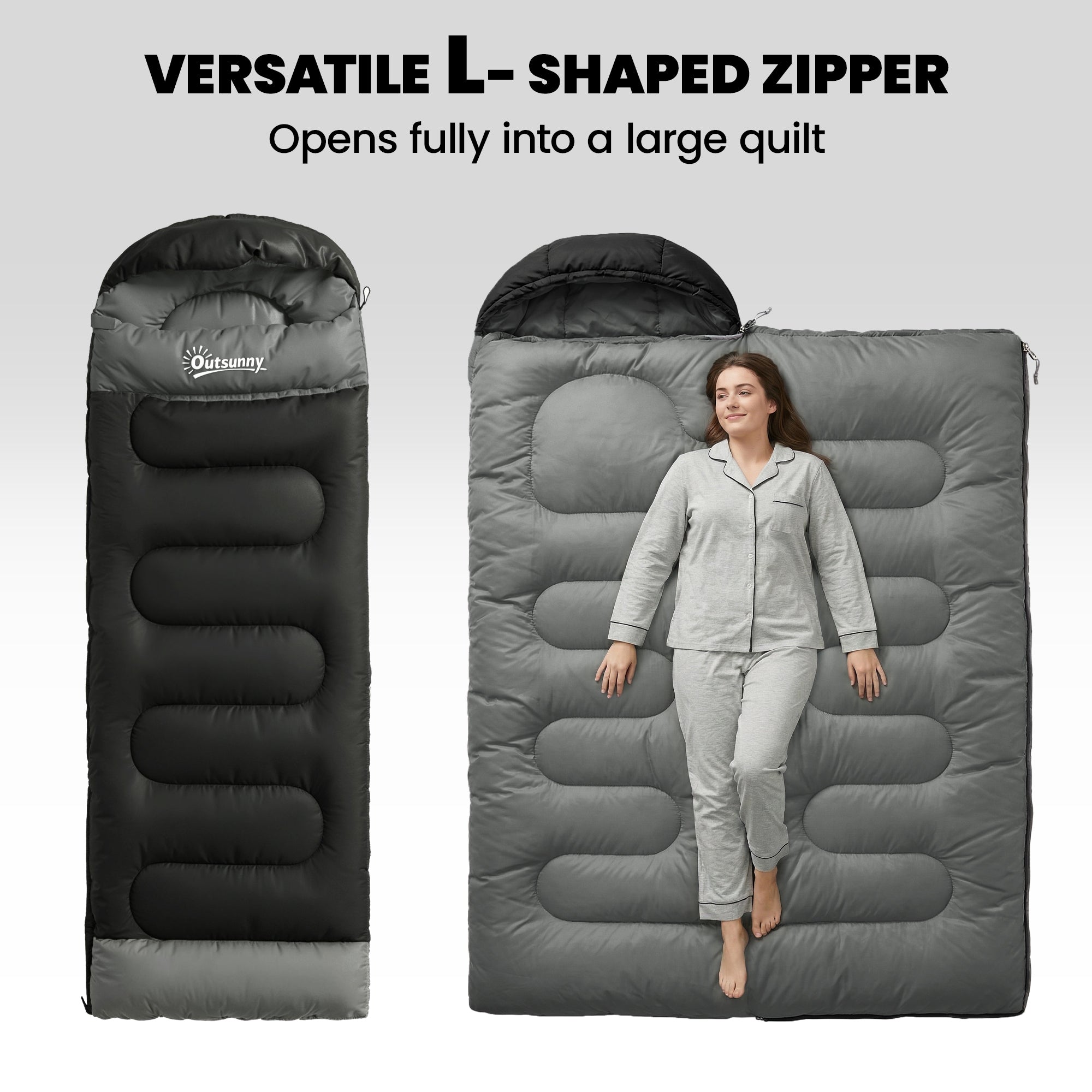 Sleeping Bag for Adults, Lightweight & Compact Sleeping Bag, 3 Seasons, Black