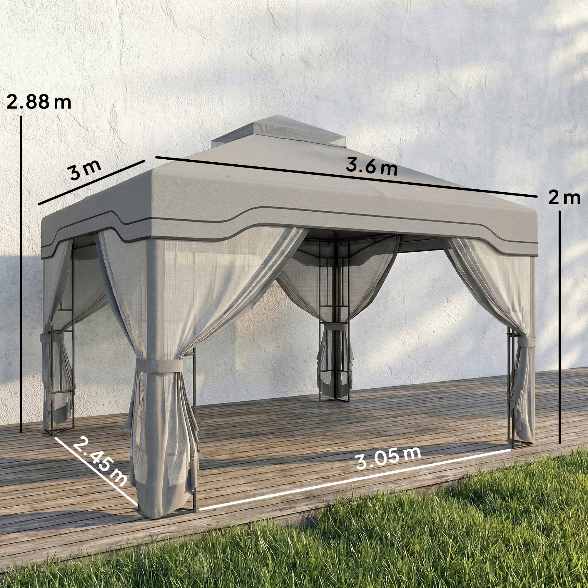 3 x 3.6 m Outdoor Garden Gazebo with Post Shelves, UPF50+ Patio Permanent Pavilion with Hook, Dark Grey