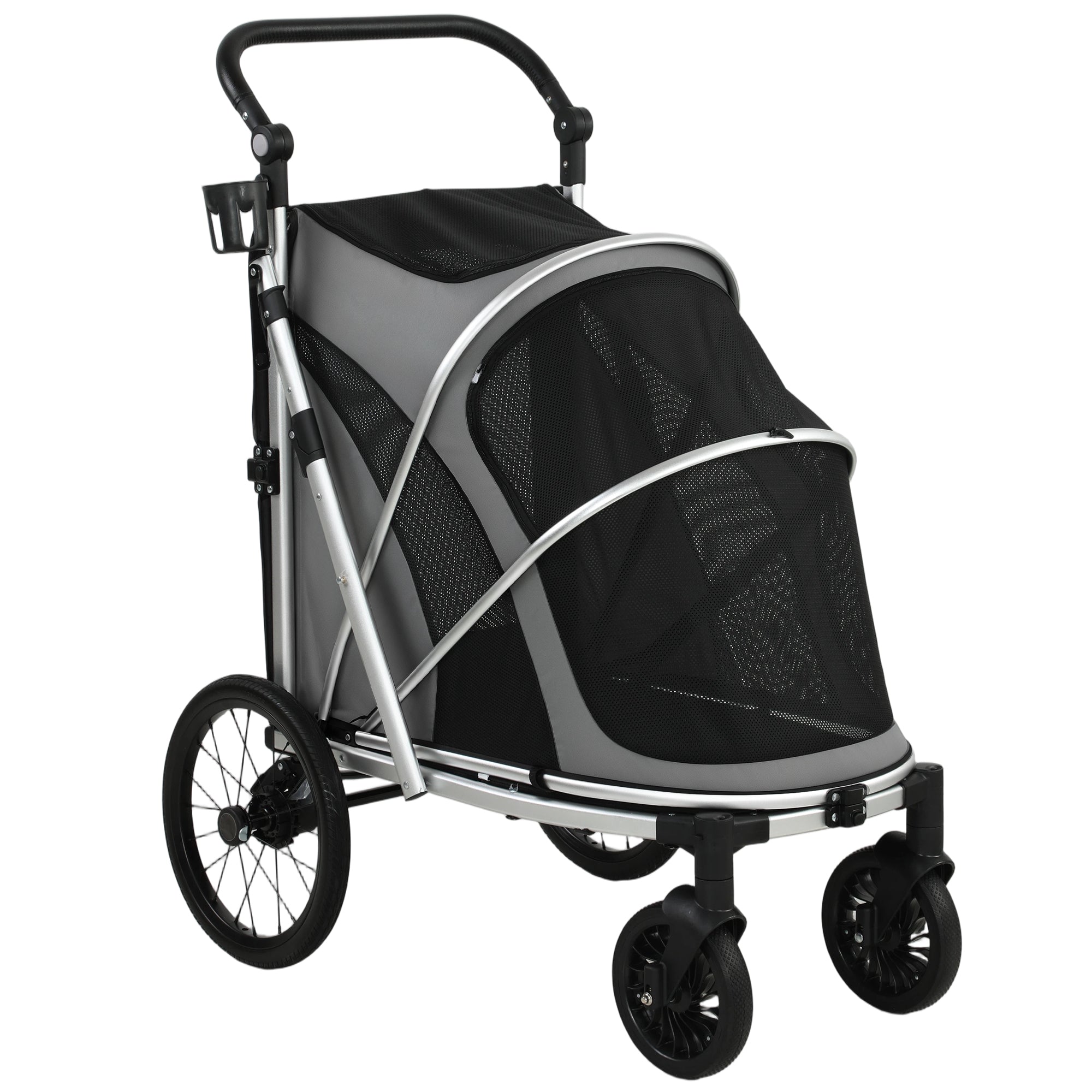 Dog Stroller, Easy Folding Pet Stroller for Small and Medium Dogs with Shock Absorption, Maximum Load 20 kg, Grey