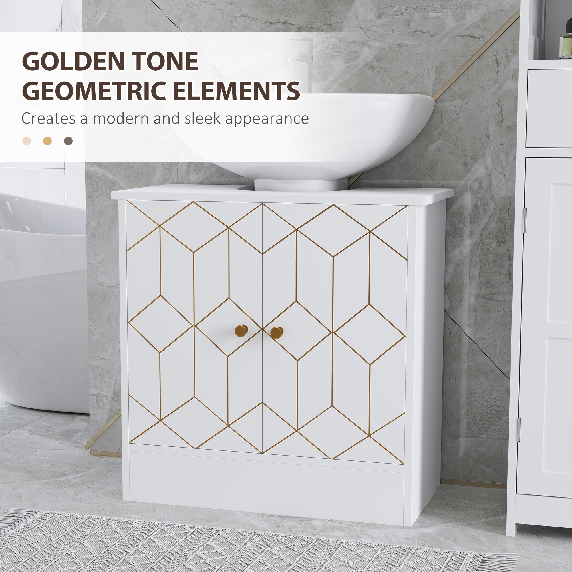Under Sink Bathroom Cabinet with Adjustable Shelf and Open Compartment 60x30x60cm - White