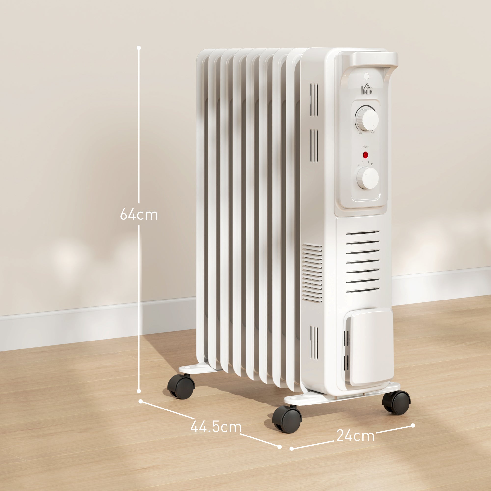 2000W Quiet Oil Filled Radiator, 9 Fin Energy Efficient Portable Electric Heater with 3 Heat Settings, Adjustable Thermostat, Safety Tip Over, Overheat Protection, for Home, White