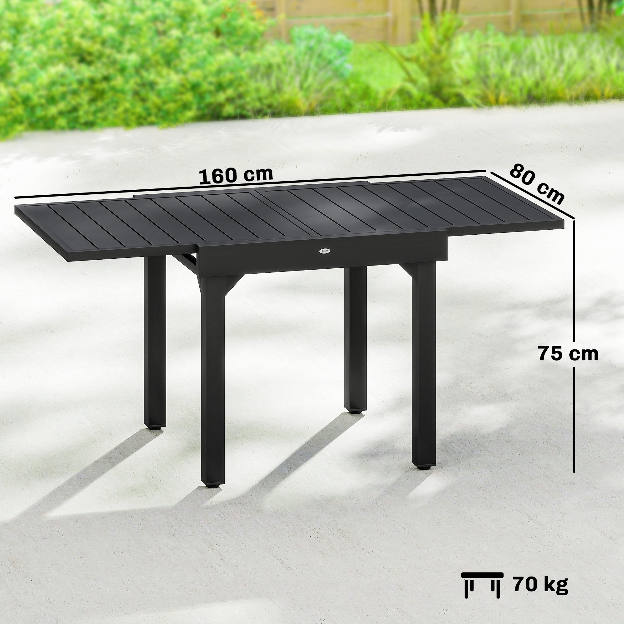 Expandable Patio Dining Table for 4-6 People, 80-160 cm Aluminium Extendable Outdoor Patio Table with Slatted Top, Black