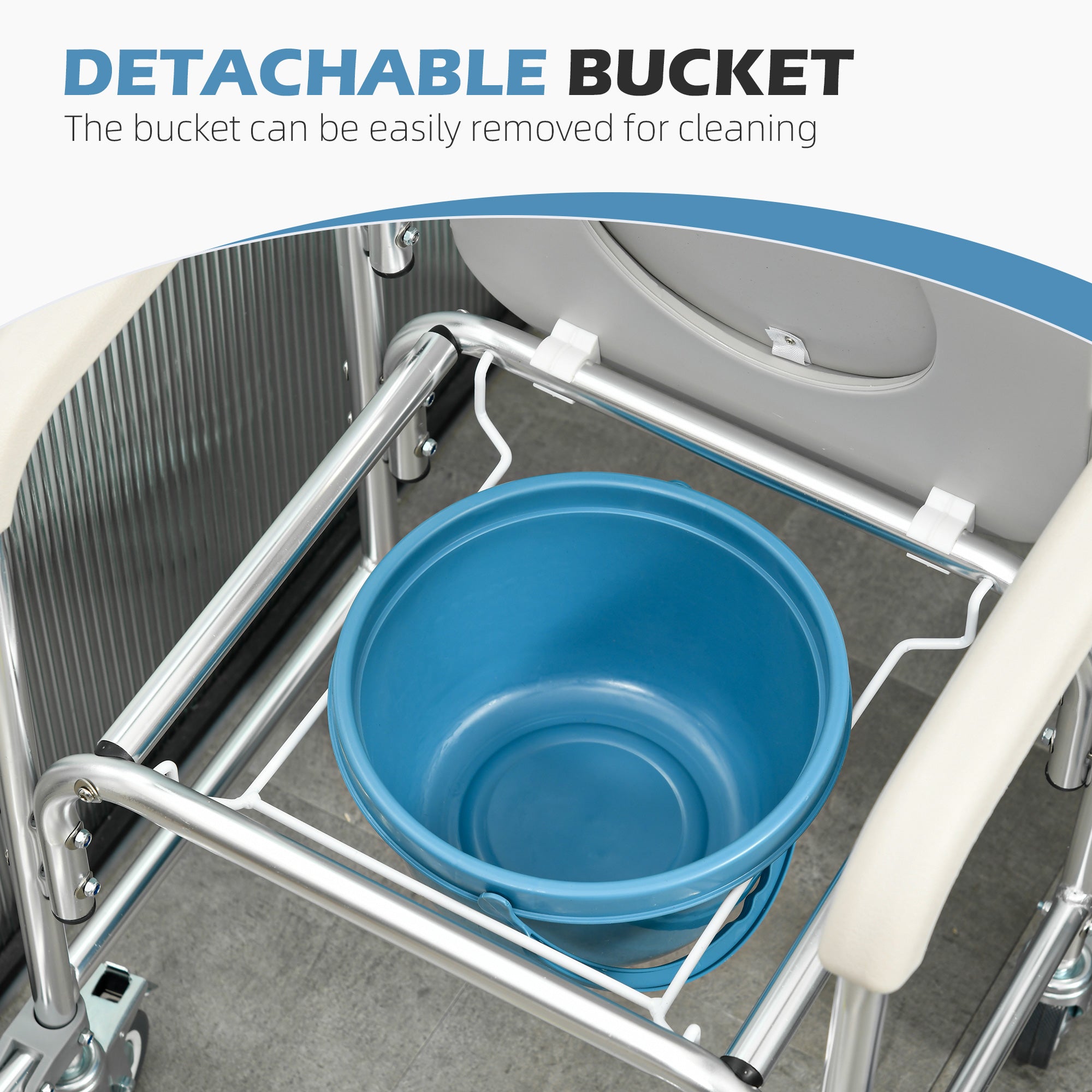 3-in-1 Shower Commode Wheelchair, with Wheels - Grey