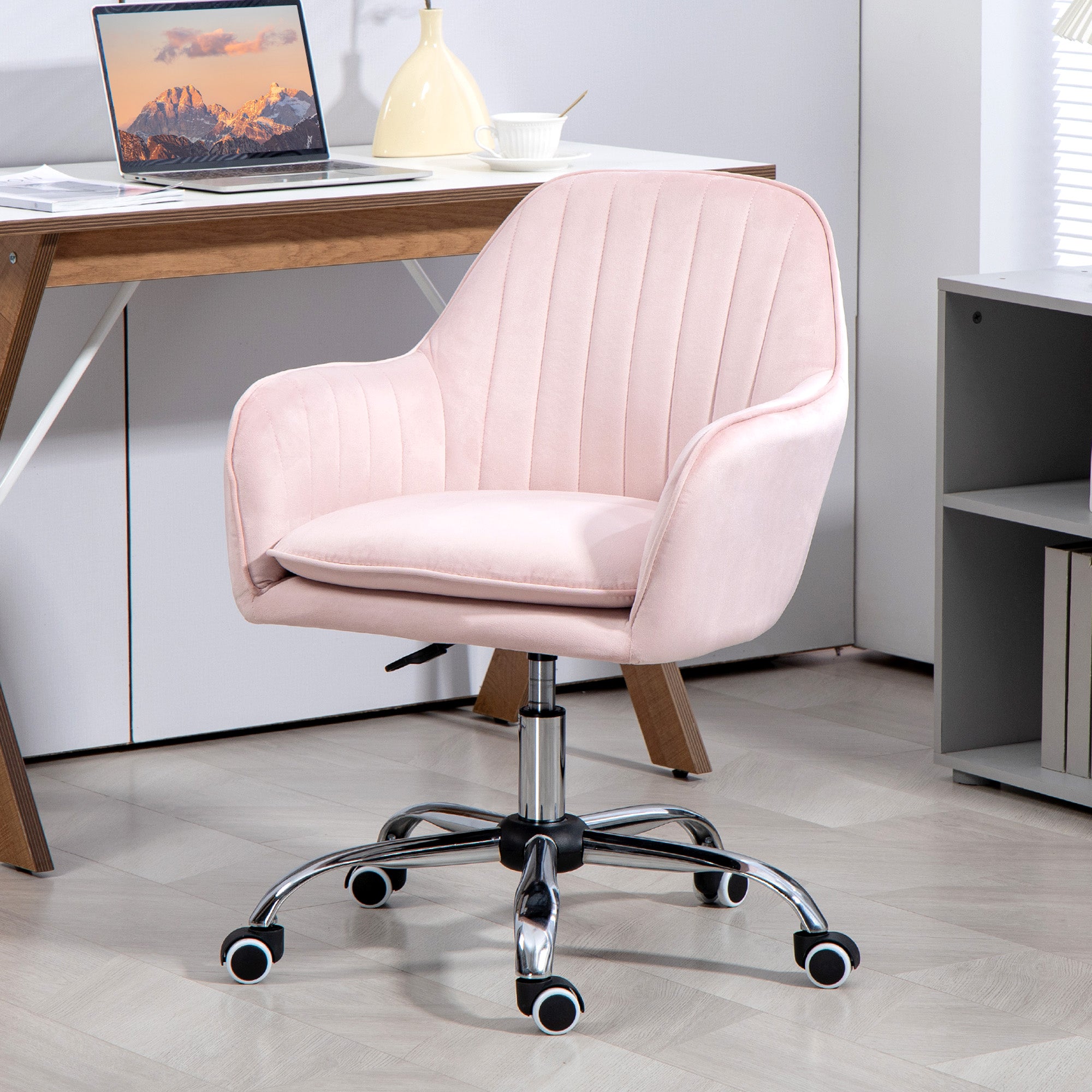 Velvet-Feel Tub Office Chair, with Seat Cushion - Pink