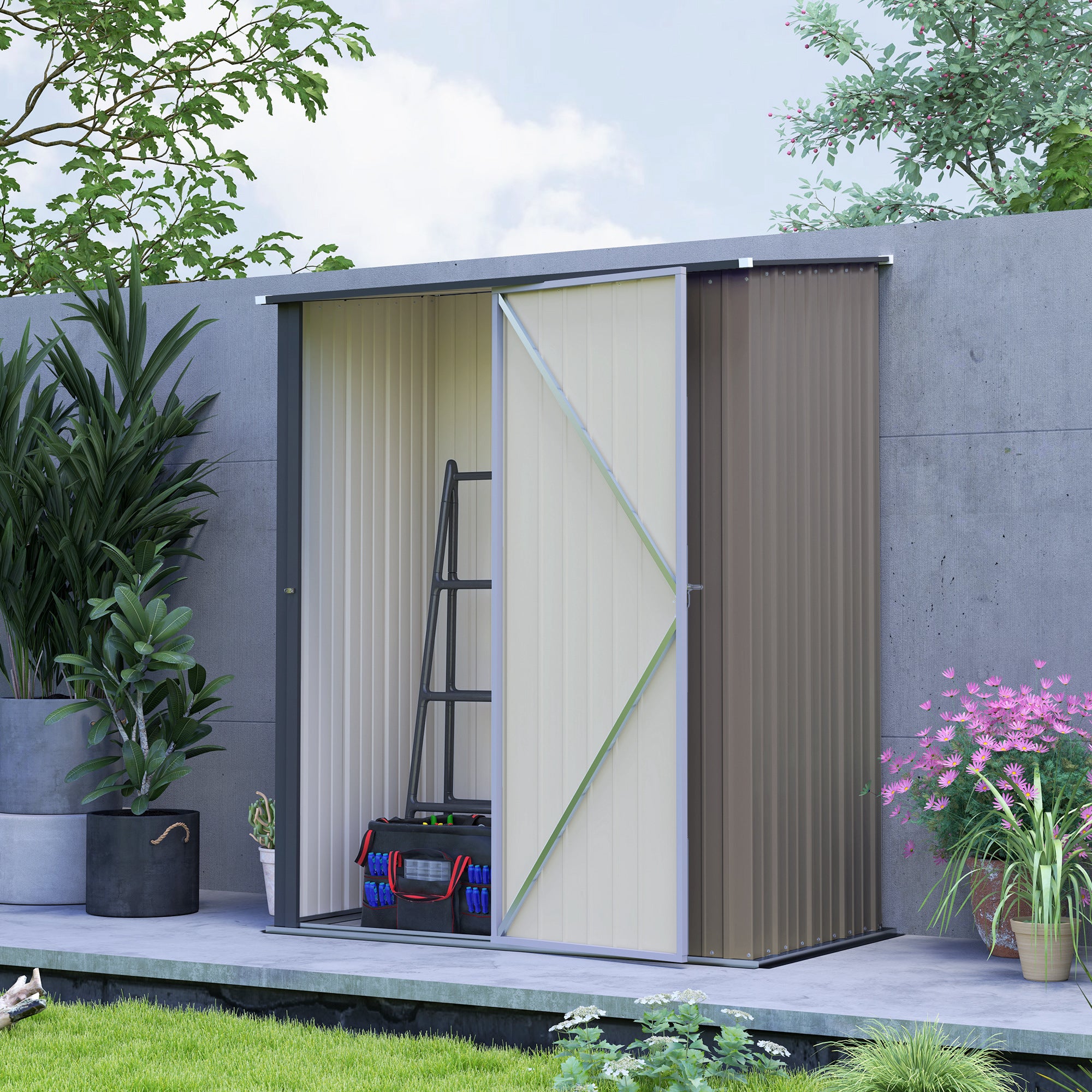 5.3 x 3.1ft Corrugated Steel Garden Shed - Robust Light Grey Storage