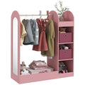 Kids Clothes Rail with Storage Shelf, Boxes & Mirror for Bedroom Nursery - Pink