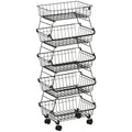 5 Tier Storage Trolley, Stackable Fruit Vegetable Cart for Kitchen, Living Room, 40 x 2 x 97 cm, Black