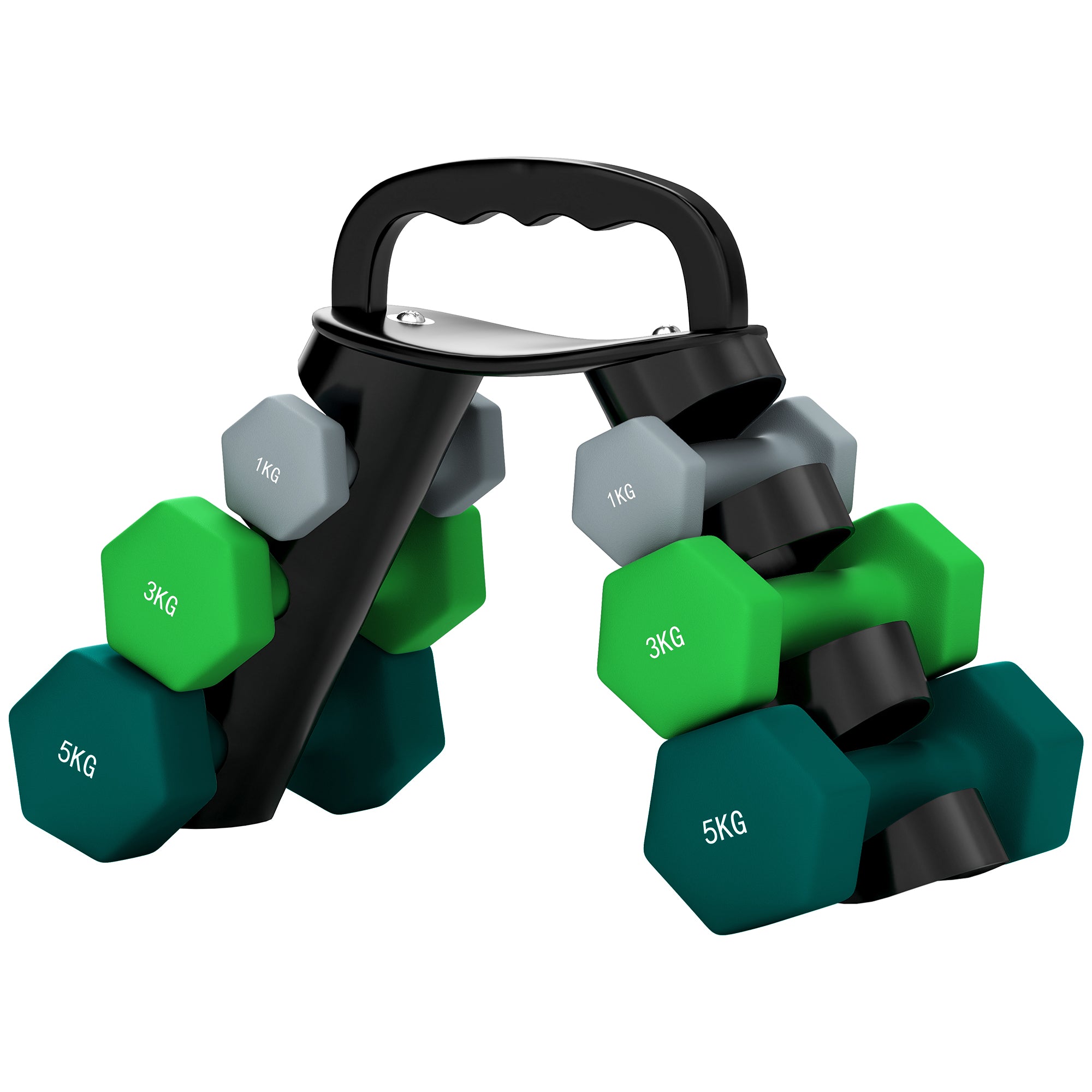 Dumbbells Set with Carry Storage Rack, Set of 6 Weights for Home Gym Kettlebell Training Weight Lifting Exercise, 2 x 1kg, 2 x 3kg, 2 x 5kg