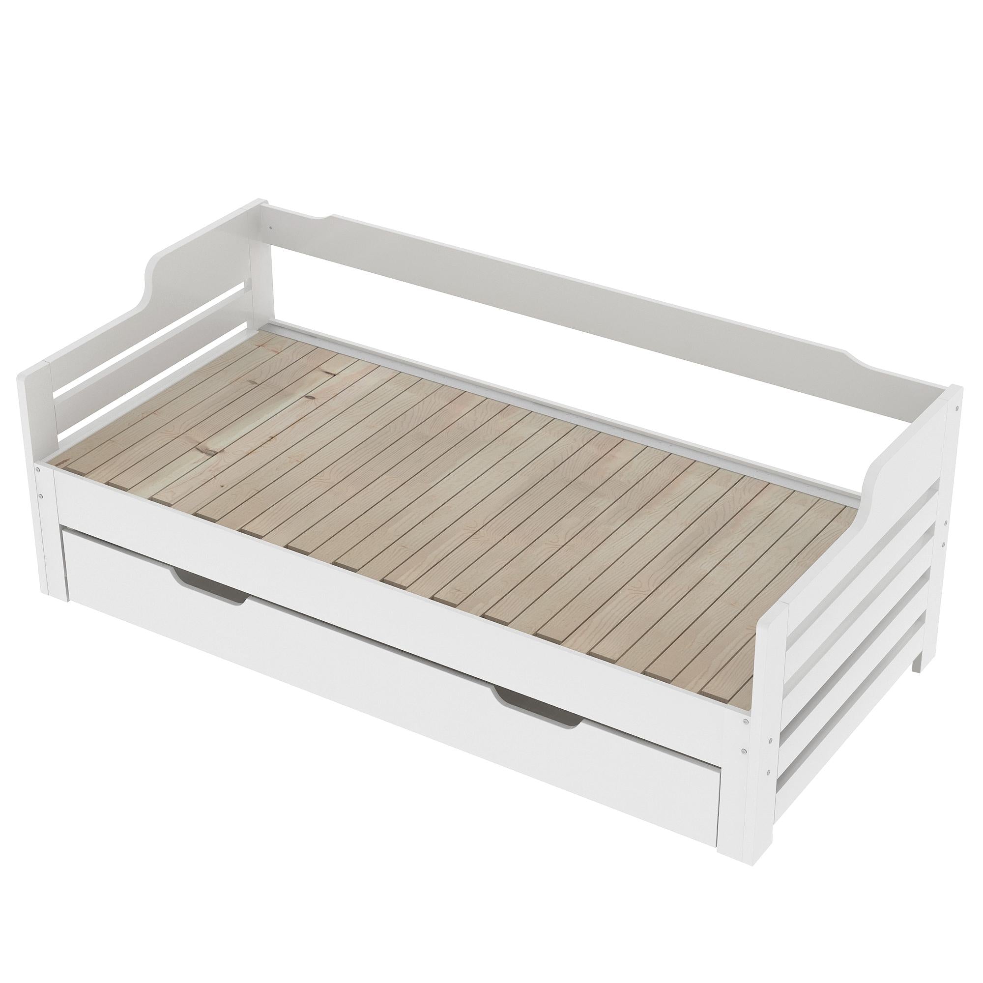 Single Guest Sofa Bed with Pull-Out Trundle and Storage Drawer - White