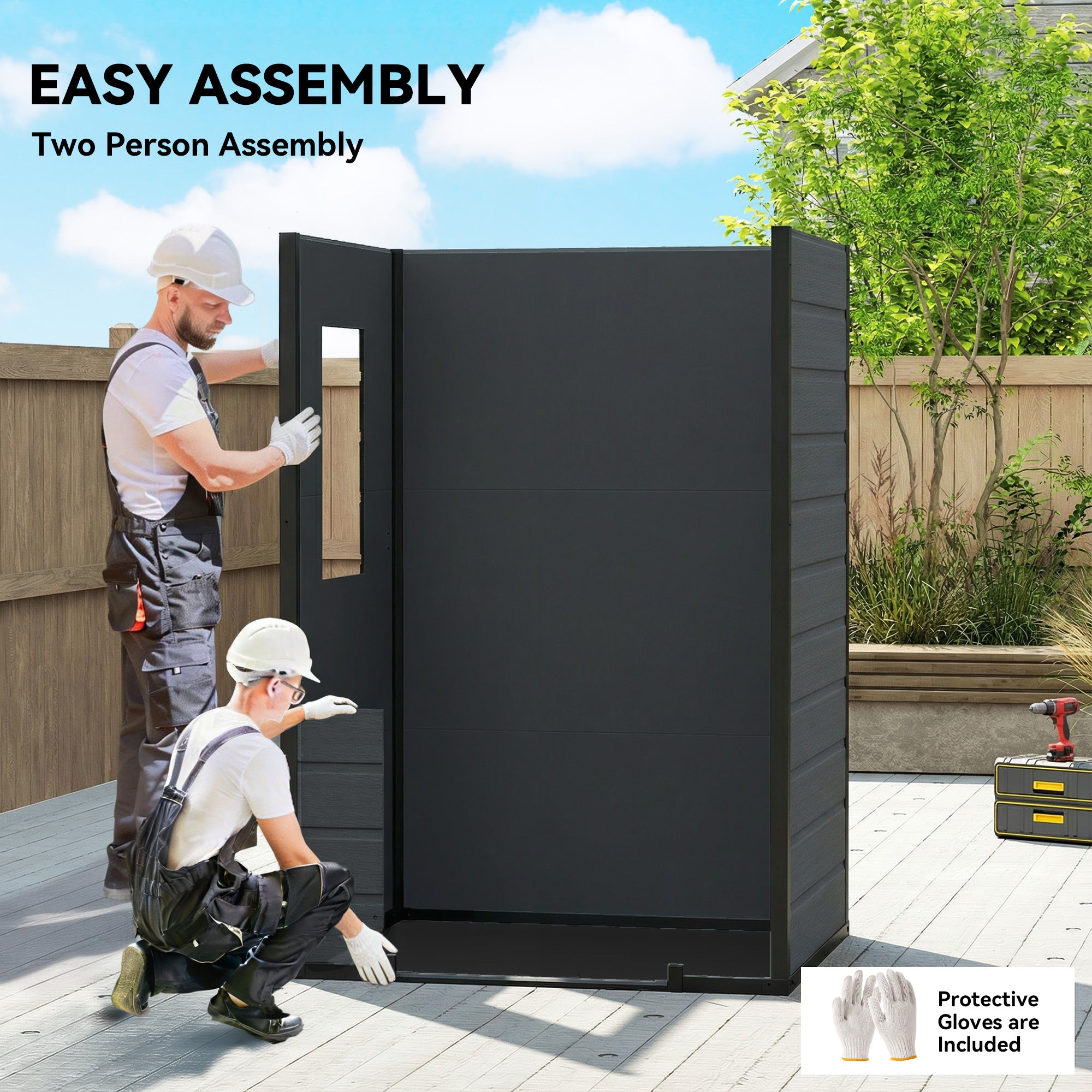 4 x 3 ft Plastic Garden Shed with Floor, Outdoor Storage Shed with Lockable Door, Window and Vent, Dark Grey