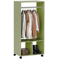 Mobile Open Wardrobe with Hanging Rail and Storage Shelves on Wheels - Green