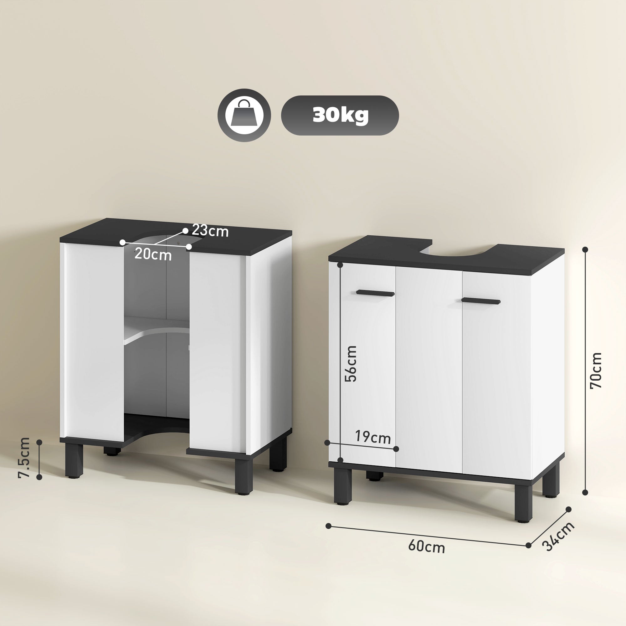 Modern Under-Sink Bathroom Cabinet - High Gloss White