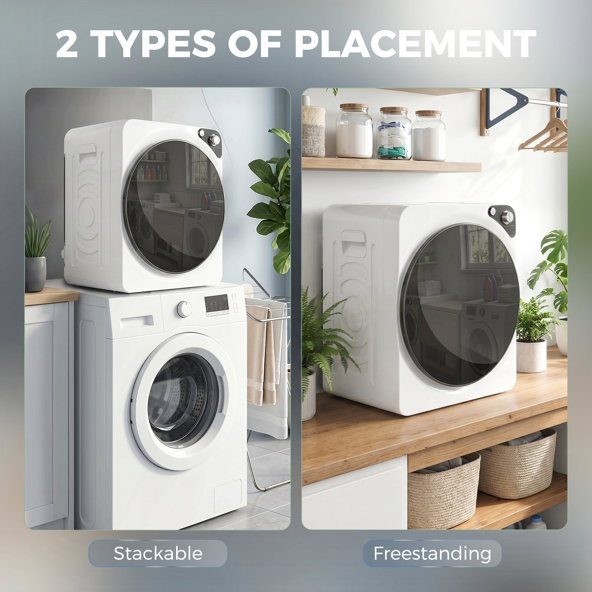 5kg Vented Tumble Dryer, 1000W Compact Tumble Dryer with 5 Drying Modes, Stainless Steel Tub, White