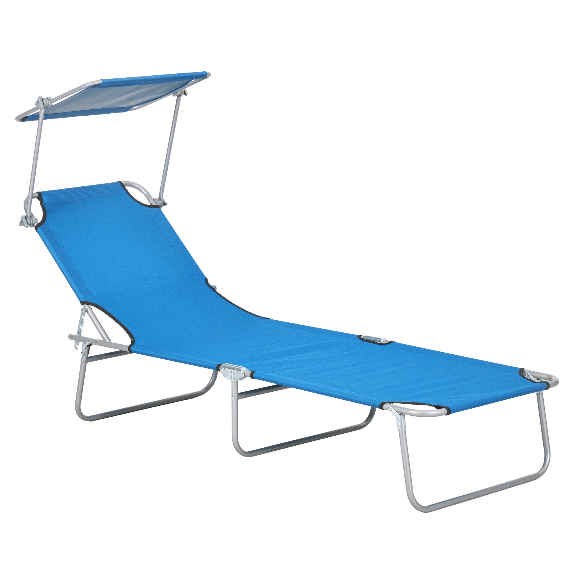 Adjustable Sun Lounger with Face Canopy - Bright Blue
