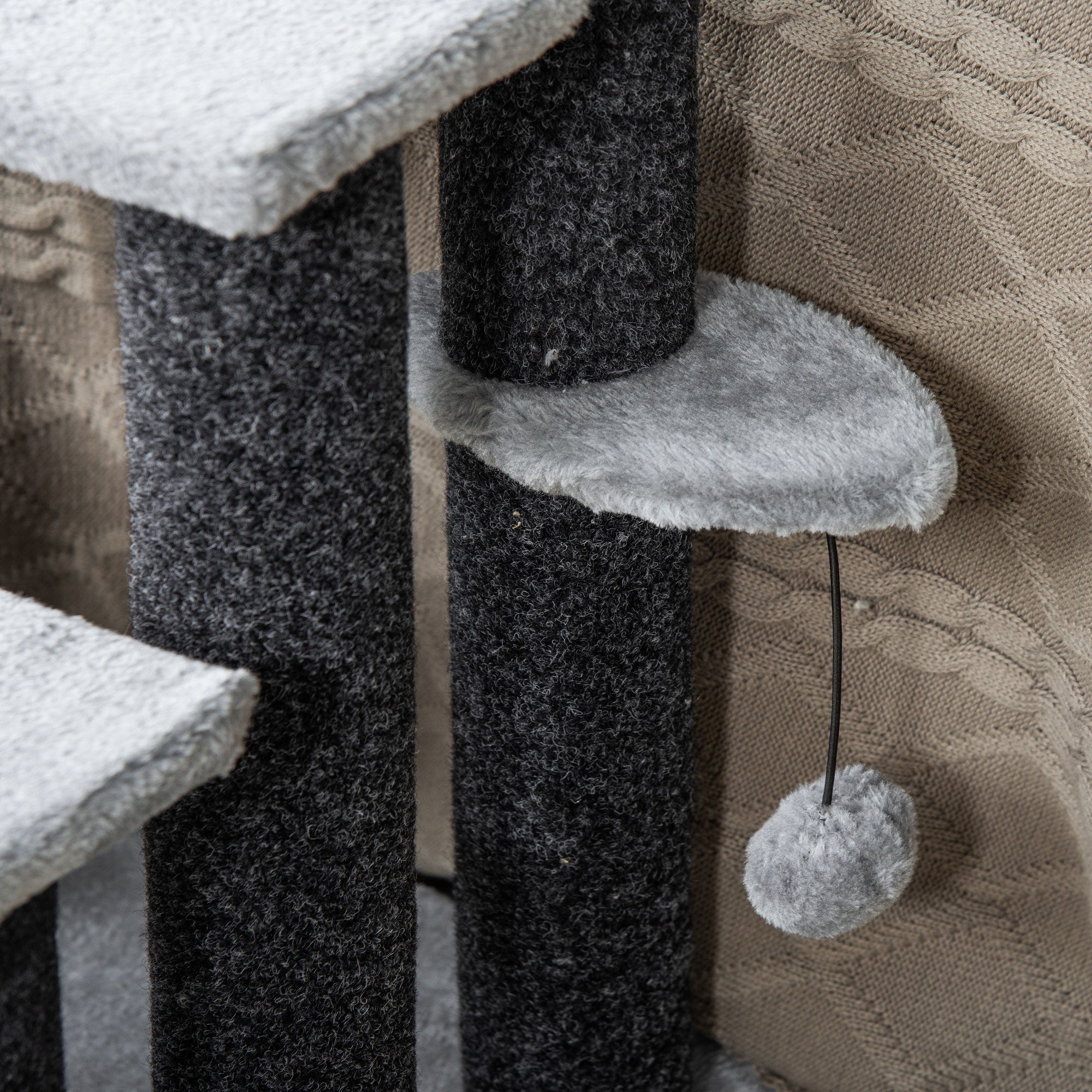 4-step Pet Stairs with Scratching Posts, Platforms, Toy Ball, Grey