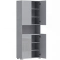 180 cm Tall Kitchen Cupboard, Pantry Storage Cabinet with Soft Close Doors and Adjustable Shelves, High Gloss Grey