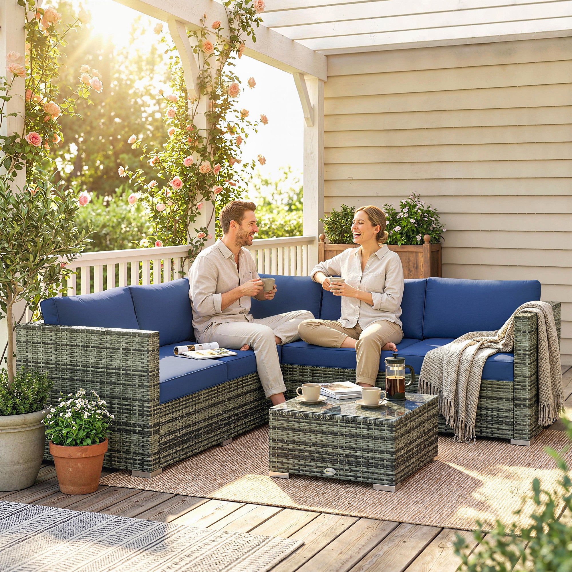 Four-Piece Rattan Sofa Set - Blue