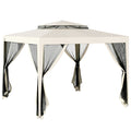 3 x 3 m Gazebo, Netting Party Tent, Patio Canopy Outdoor Event Shelter with Double Tier Roof, Cream White