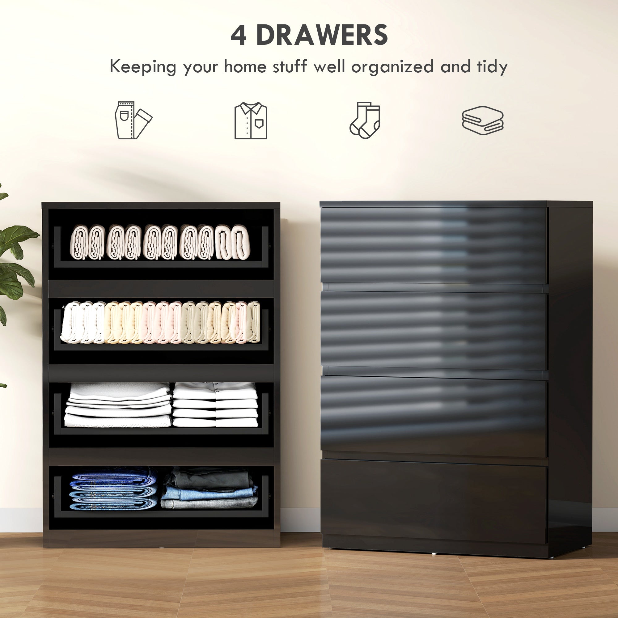 Chest of Drawers, 4-Drawer Storage Cabinets, Modern Dresser, Storage Drawer Unit for Bedroom